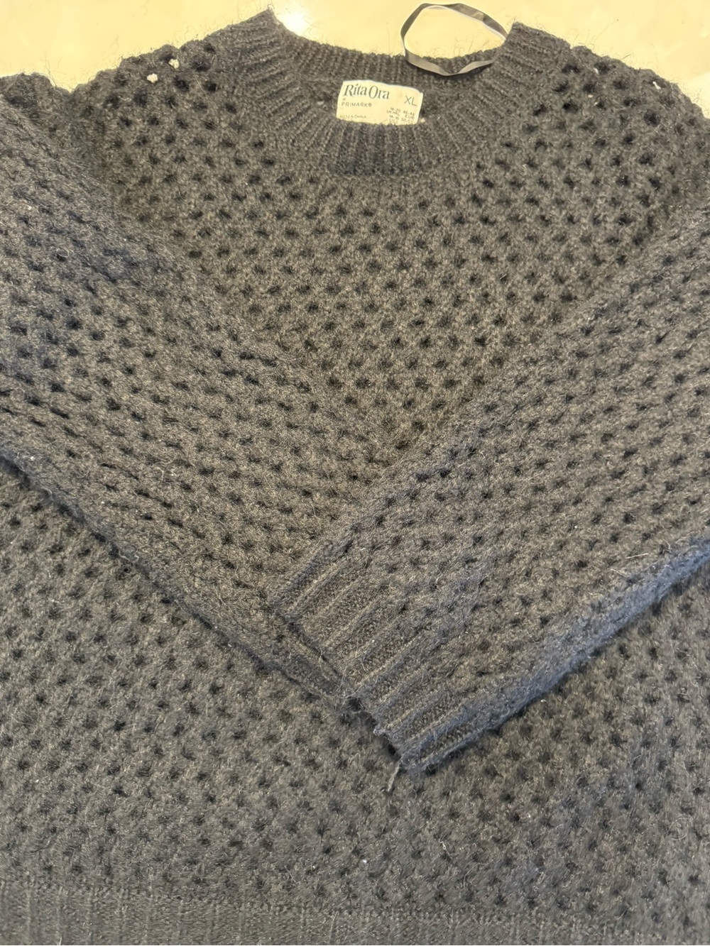 Vintage Irish Wool,Alpacha BlendBlack Open-Knit Crewneck Sweater XL - Picture 4 of 14